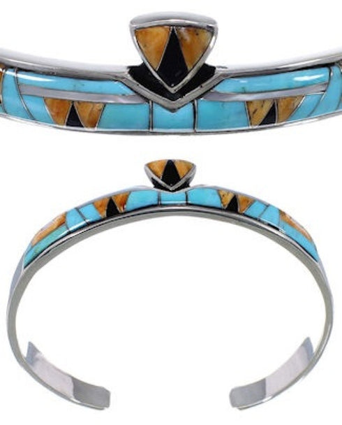 Mother of Pearl Multicolor Inlay Sterling Silver Cuff Bracelet NS40448